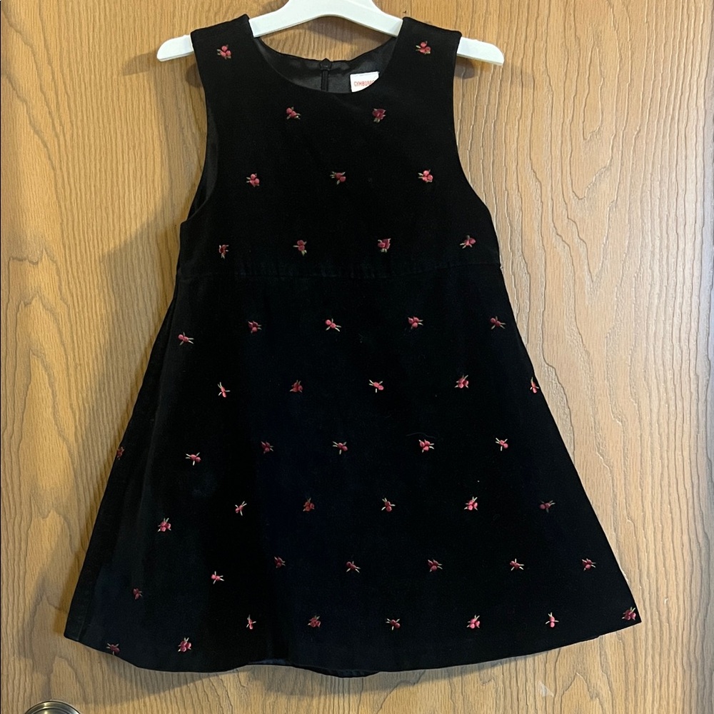 Vintage Gymboree Girls Black Velvet Dress with Cherry Accents Size 5